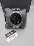 Hugo Boss Skymaster Chronograph Black Dial Black Steel Strap Watch for Men - 1513785 Authentic Buy Shop Now