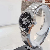 Gucci G Timeless Quartz Diamonds Black Dial Silver Steel Strap Watch For Women - YA1265024 Authentic Buy Shop Now