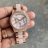 Michael Kors Ritz Chronograph Rose Gold Dial Two Tone Steel Strap Watch for Women - MK6307 Authentic Buy Shop Now