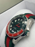 Gucci Dive Quartz Green Dial Two Tone NATO Strap Watch For Men - YA136339 Authentic Buy Shop Now