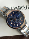 Emporio Armani Renato Chronograph Blue Dial Two Tone Steel Strap Watch For Men - AR80025 Authentic Buy Shop Now