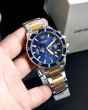 Emporio Armani Mario Chronograph Blue Dial Two Tone Steel Strap Watch For Men - AR11362 Authentic Buy Shop Now