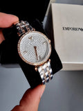Emporio Armani Gianni T-Bar Silver Dial Two Tone Steel Strap Watch For Women - AR11293 Authentic Buy Shop Now