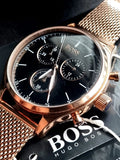Hugo Boss Companion Quartz Black Dial Rose Gold Mesh Bracelet Watch For Men - HB1513548 Authentic Buy Shop Now