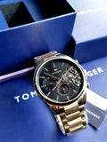 Tommy Hilfiger Baker Chronograph Black Dial Gold Steel Strap Watch for Men - 1710447 Authentic Buy Shop Now