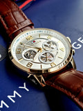 Tommy Hilfiger Keagan Quartz Silver Dial Brown Leather Strap Watch for Men - 1791291 Authentic Buy Shop Now