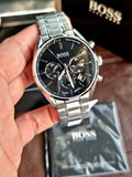 Hugo Boss Driver Chronograph Black Dial Silver Steel Strap Watch For Men - 1513080 Authentic Buy Shop Now