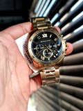 Michael Kors Brecken Chronograph Quartz Black Dial Gold Steel Strap Watch For Men - MK8481 Authentic Buy Shop Now