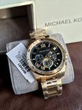Michael Kors Brecken Chronograph Quartz Black Dial Gold Steel Strap Watch For Men - MK8481 Authentic Buy Shop Now