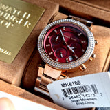 Michael Kors Parker Chronograph Red Dial Rose Gold Steel Strap Watch For Women - MK6106 Authentic Buy Shop Now