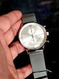 Emporio Armani Classic Chronograph Quartz Silver Dial Silver Mesh Bracelet Watch For Men - AR0390 Authentic Buy Shop Now