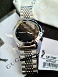 Gucci G Timeless Diamonds Black Dial Silver Steel Strap Watch For Men - YA126405 Authentic Buy Shop Now