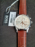 Hugo Boss Jet Chronograph Quartz Silver Dial Brown Leather Strap Watch For Men - HB1513280 Authentic Buy Shop Now