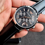 Emporio Armani Giovanni Analog Black Dial Black Leather Strap Watch For Men - AR11431 Authentic Buy Shop Now