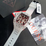 Guess Phoenix Quartz Burgundy Dial Transparent Silicone Strap Watch For Men - GW0499G9 Authentic Buy Shop Now