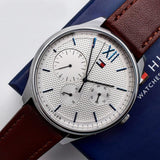 Tommy Hilfiger Damon Quartz White Dial Brown Leather Strap Watch for Men - 1791418 Authentic Buy Shop Now