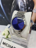 Michael Kors Slim Runway Quartz Blue Dial Silver Steel Strap Watch For Women - MK3379 Authentic Buy Shop Now