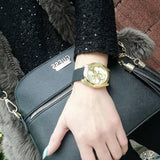 Guess G Twist Gold Dial Black Leather Strap Watch for Women - W0911L3 Authentic Buy Shop Now