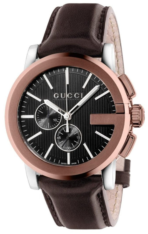 Gucci G Chrono Black Dial Brown Leather Strap Watch For Men - YA101202 Authentic Buy Shop Now