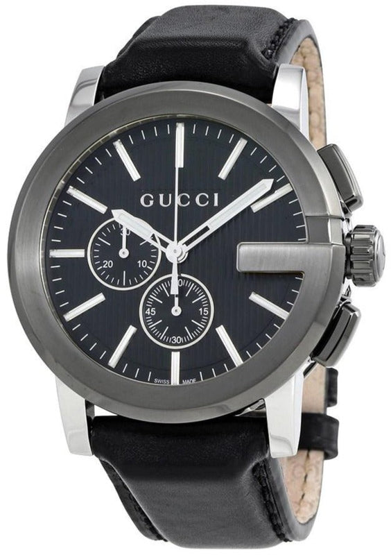 Gucci G Chrono Black Dial Black Leather Strap Watch For Men - YA101205 Authentic Buy Shop Now