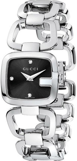 Gucci G Diamonds Black Dial Silver Steel Strap Watch For Women - YA125509 Authentic Buy Shop Now
