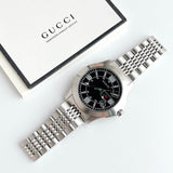 Gucci G Timeless Black Dial Silver Steel Strap Watch For Men - YA126201 Authentic Buy Shop Now