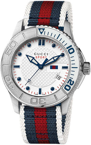 Gucci G Timeless White Dial Two Tone Nylon Strap Watch For Men - YA126231 Authentic Buy Shop Now