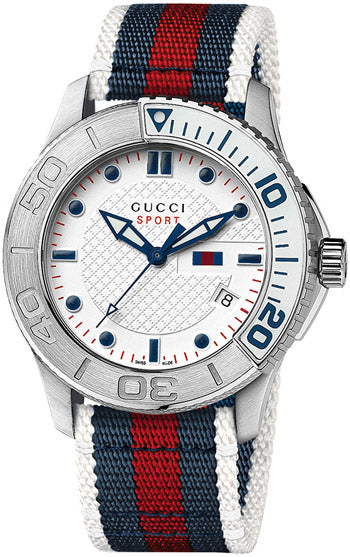 Gucci G Timeless Quartz White Dial Two Tone Nylon Strap Watch for Men - YA126239 Authentic Buy Shop Now