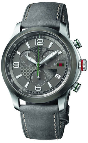 Gucci G Timeless Chronograph Grey Dial Grey Leather Strap Watch For Men - YA126242 Authentic Buy Shop Now