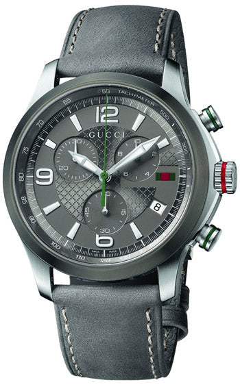 Gucci G Timeless Chronograph Grey Dial Grey Leather Strap Watch For Men - YA126242 Authentic Buy Shop Now