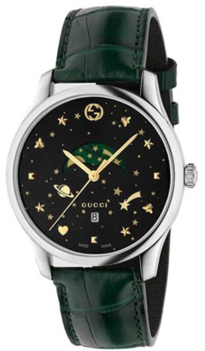 Gucci G-Timeless Black Dial Green Leather Strap Unisex Watch - YA126326 Authentic Buy Shop Now