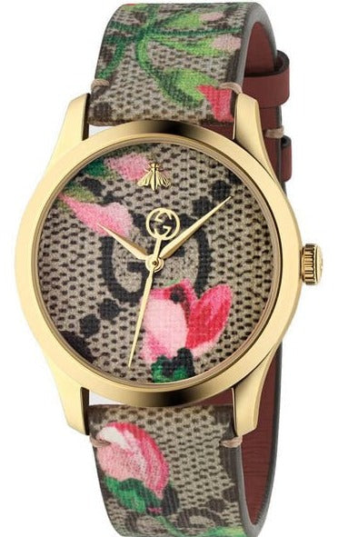 Gucci G Timeless Floral Brown Dial Brown Leather Strap Watch For Women - YA1264038 Authentic Buy Shop Now
