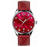 Gucci G-Timeless Mother of Pearl Red Dial Red Leather Strap Watch For Women - YA1264041 Authentic Buy Shop Now