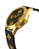 Gucci G Timeless Bee Motif Black Dial Black Leather Strap Watch For Women - YA1264055 Authentic Buy Shop Now