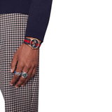 Gucci G Timeless Bee Red & Blue Dial Red Two Tone Nylon Strap Watch For Men - YA1264061 Authentic Buy Shop Now