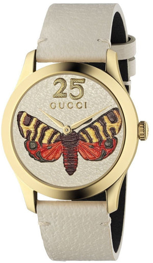Gucci G Timeless Butterfly White Dial White Leather Strap Watch For Women - YA1264062 Authentic Buy Shop Now