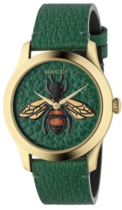 Gucci G Timeless Bee Green Dial Green Leather Strap Watch For Women - YA1264065 Authentic Buy Shop Now