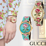 Gucci G Timeless Floral Gold Dial White Leather Strap Watch For Women - YA1264084 Authentic Buy Shop Now
