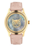 Gucci G Timeless Skeleton 16K Gold Mother of Pearl Dial Pink Leather Strap Watch For Women - YA1264110 Authentic Buy Shop Now