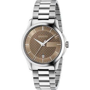 Gucci G Timeless Brown Dial Silver Steel Strap Watch For Men - YA126445 Authentic Buy Shop Now