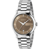 Gucci G Timeless Brown Dial Silver Steel Strap Watch For Men - YA126445 Authentic Buy Shop Now