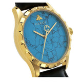 Gucci G Timeless Turquoise Blue Dial Black Leather Strap Watch For Men - YA126462 Authentic Buy Shop Now