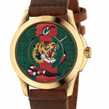 Gucci G Timeless Quartz Two Tone Dial Brown Leather Strap Watch For Men - YA126451B Authentic Buy Shop Now