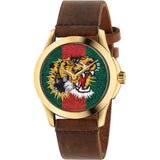 Gucci Le Marche Des Merveilles Red & Green Dial Brown Leather Strap Unisex Watch - YA126497 Authentic Buy Shop Now