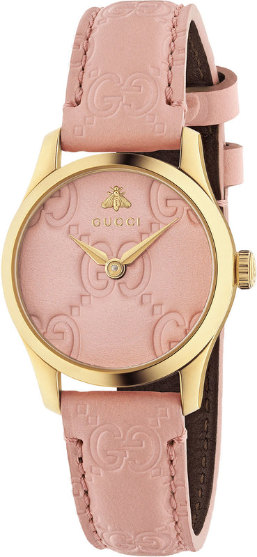 Gucci G Timeless Quartz Pink Dial Pink Leather Strap Watch For Women - YA1265005 Authentic Buy Shop Now