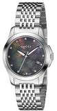 Gucci G Timeless Diamonds Mother of Pearl Black Dial Silver Steel Strap Watch For Women - YA126505 Authentic Buy Shop Now