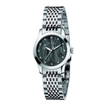 Gucci G Timeless Diamonds Mother of Pearl Black Dial Silver Steel Strap Watch For Women - YA126505 Authentic Buy Shop Now