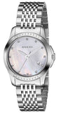 Gucci G Timeless Diamonds Mother of Pearl Dial Silver Steel Strap Watch For Women - YA126510 Authentic Buy Shop Now