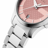 Gucci G Timeless Pink Dial Silver Steel Strap Watch For Women - YA126524 Authentic Buy Shop Now