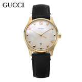 Gucci G-Timeless Mother of Pearl Dial Black Leather Strap Watch For Women - YA126589 Authentic Buy Shop Now